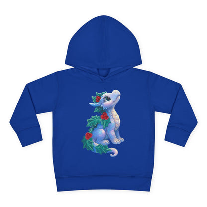 Toddler Hoodie — Cute Blue Baby Dragon with Holly Christmas Design