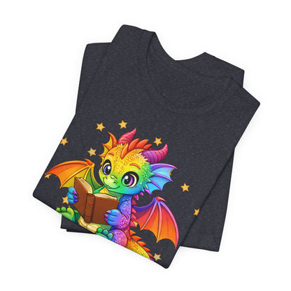 Jellybean Book Dragon Sitting on Books Graphic Tee