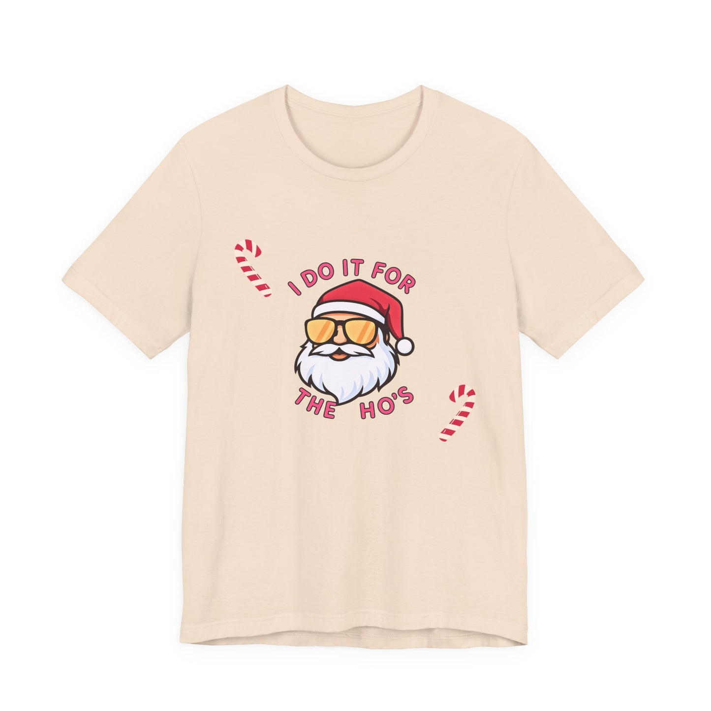 I Do It For The Ho's Santa T-Shirt — Funny Christmas Tee with Sunglasses Santa & Candy Canes