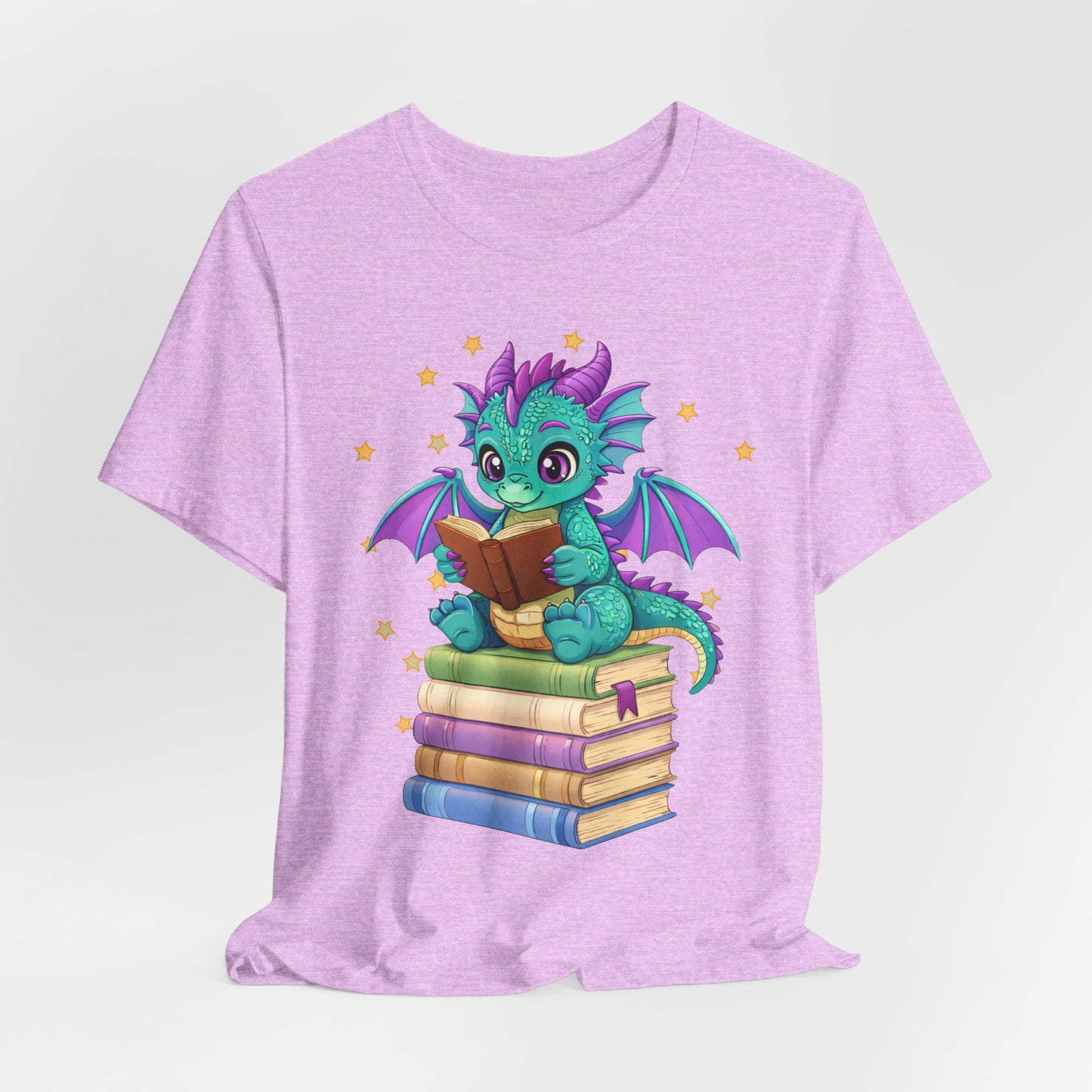 Amethyst Book Dragon Sitting on Books Graphic Tee