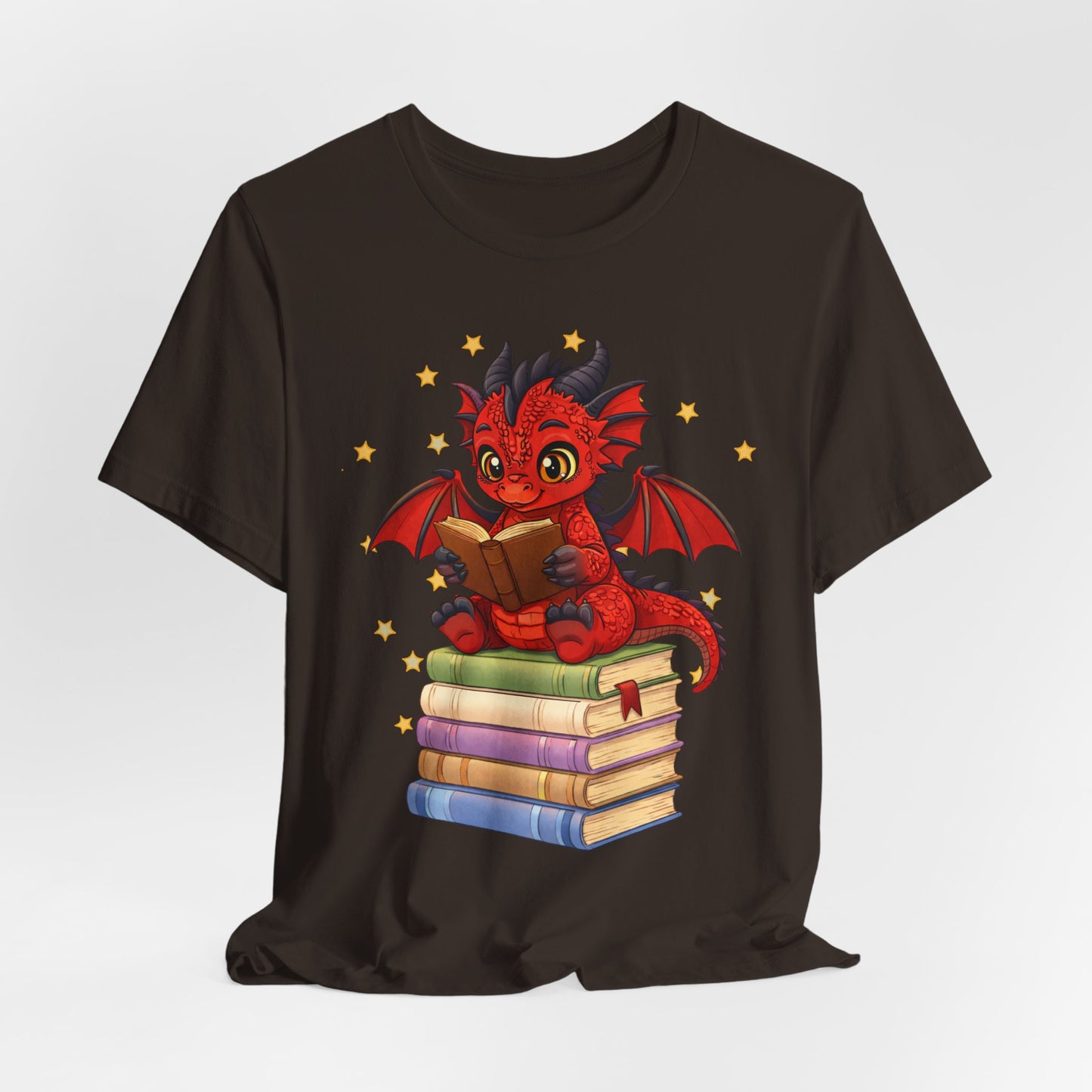 Crimson Ties Book Dragon Sitting on Books Graphic Tee