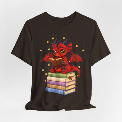 Crimson Ties Book Dragon Sitting on Books Graphic Tee