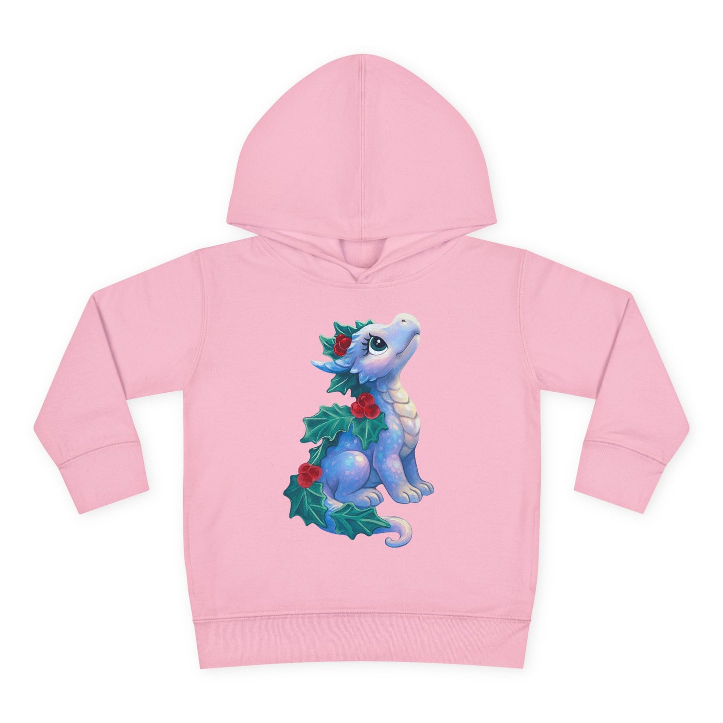 Toddler Hoodie — Cute Blue Baby Dragon with Holly Christmas Design