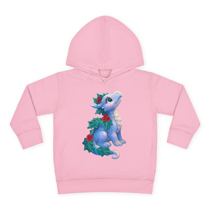 Toddler Hoodie — Cute Blue Baby Dragon with Holly Christmas Design