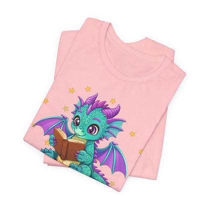 Amethyst Book Dragon Sitting on Books Graphic Tee