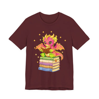 Dragon Rider Book Dragon Sitting on Books Graphic Tee