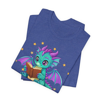 Amethyst Book Dragon Sitting on Books Graphic Tee