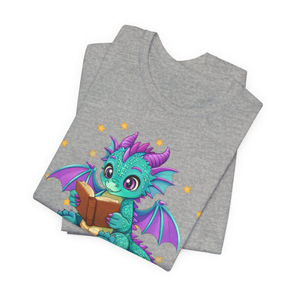 Amethyst Book Dragon Sitting on Books Graphic Tee