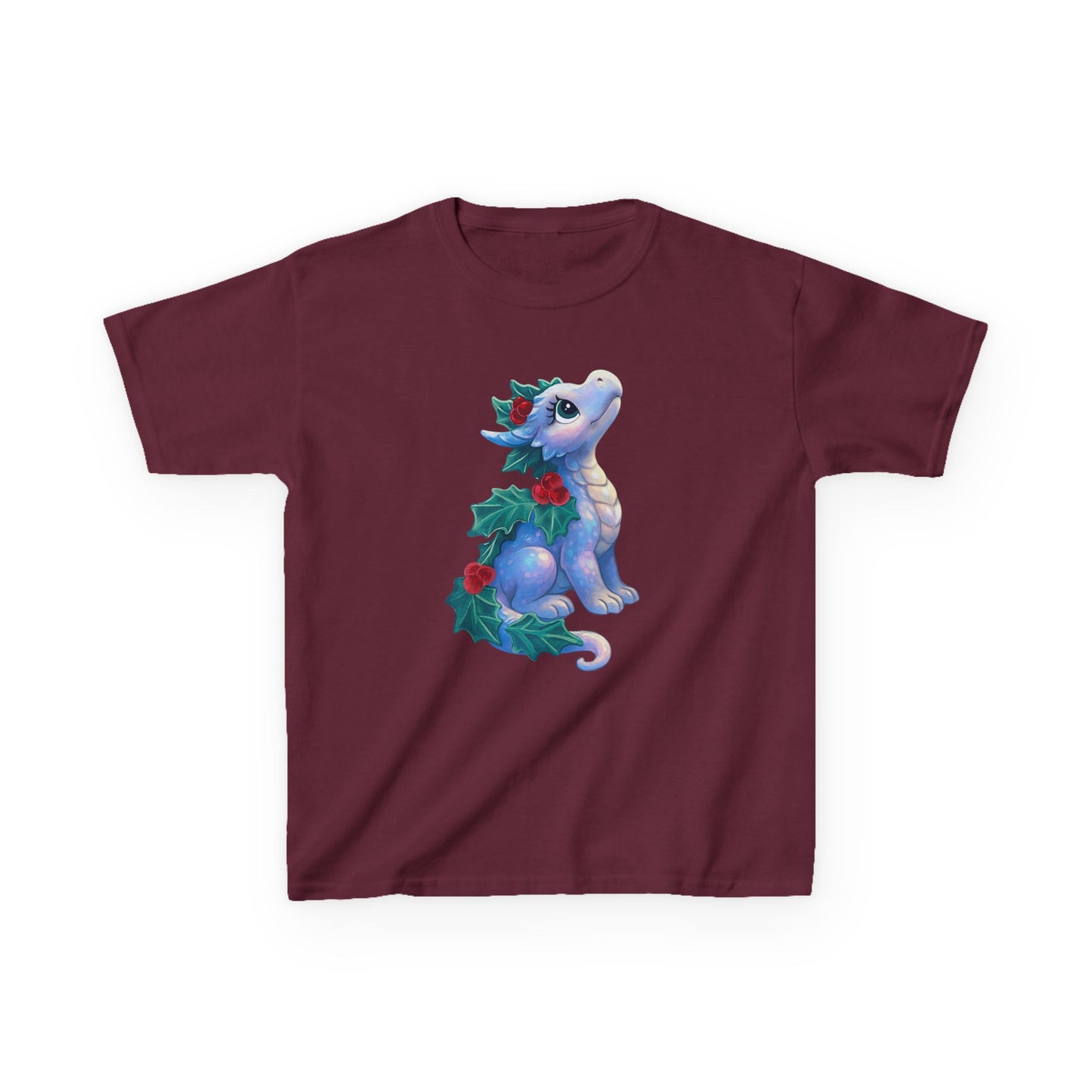 Kids Holiday Dragon Tee — Cute Festive Baby Dragon with Holly