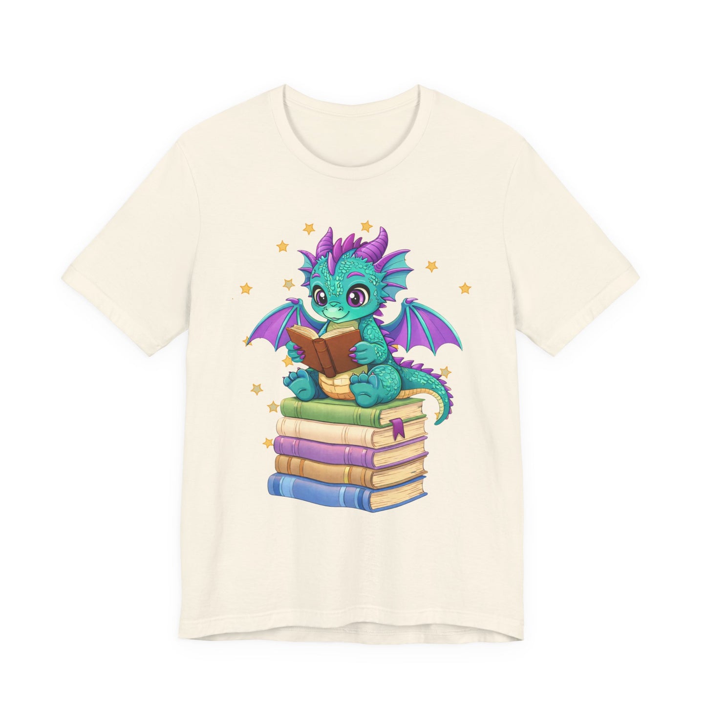Amethyst Book Dragon Sitting on Books Graphic Tee