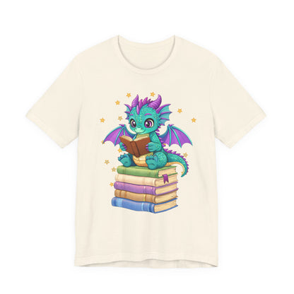 Amethyst Book Dragon Sitting on Books Graphic Tee
