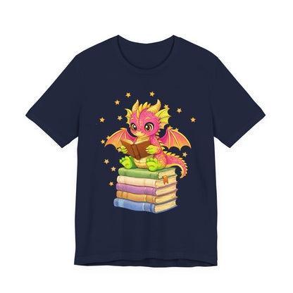 Dragon Rider Book Dragon Sitting on Books Graphic Tee