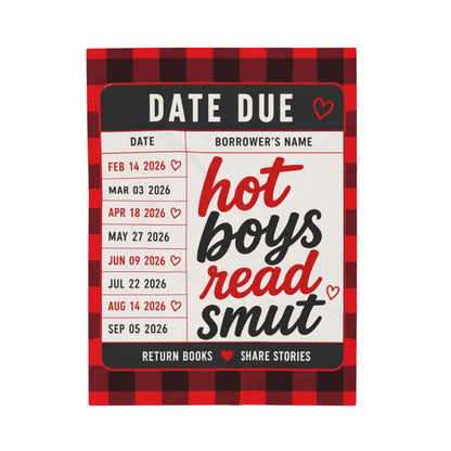 Velveteen Plush Blanket — "Hot Boys Read Smut" Library Card Throw, Cozy Plaid Reading Blanket