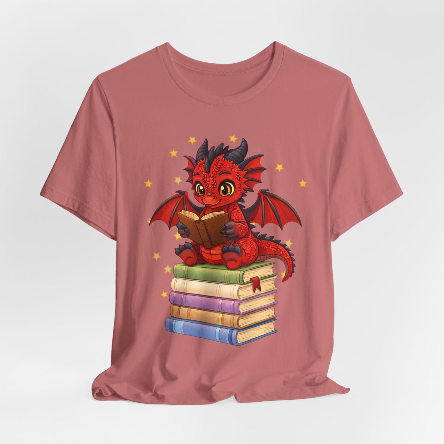 Crimson Ties Book Dragon Sitting on Books Graphic Tee