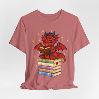 Crimson Ties Book Dragon Sitting on Books Graphic Tee