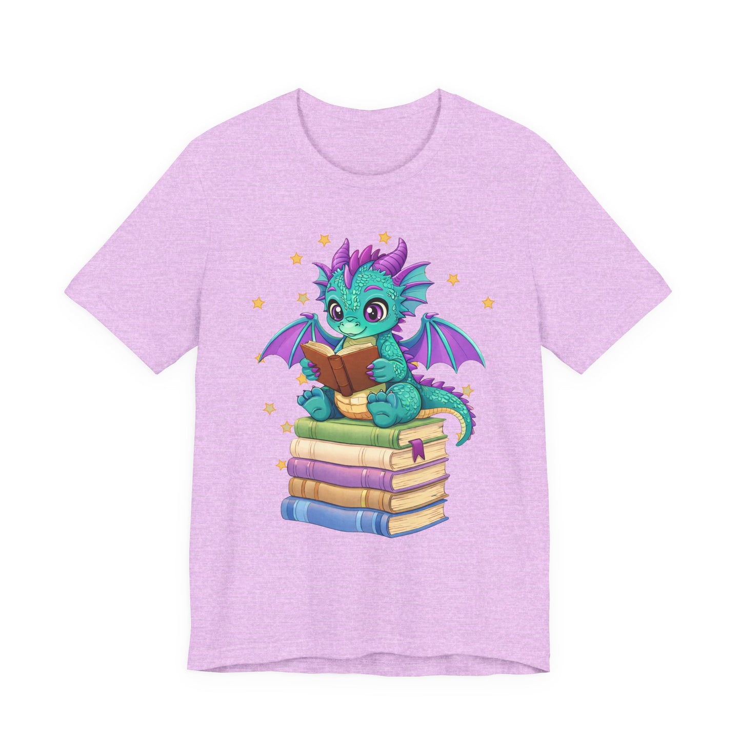 Amethyst Book Dragon Sitting on Books Graphic Tee