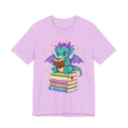 Amethyst Book Dragon Sitting on Books Graphic Tee