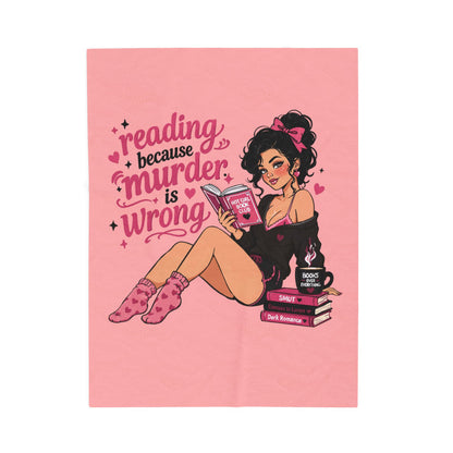 Velveteen Plush Blanket Pink Retro Booklover Pin-Up Design full character – view 3