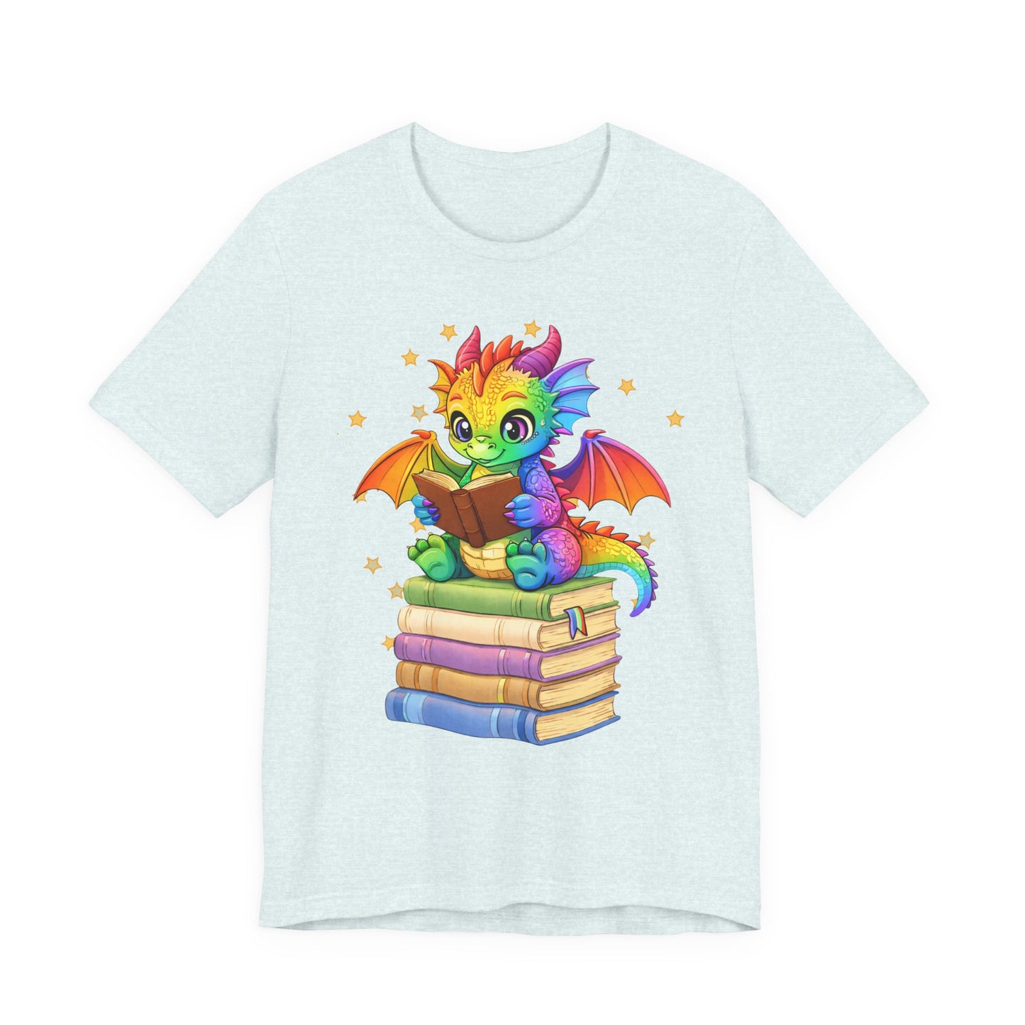 Jellybean Book Dragon Sitting on Books Graphic Tee