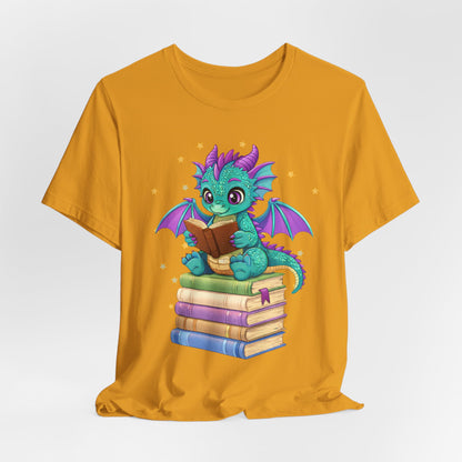 Amethyst Book Dragon Sitting on Books Graphic Tee