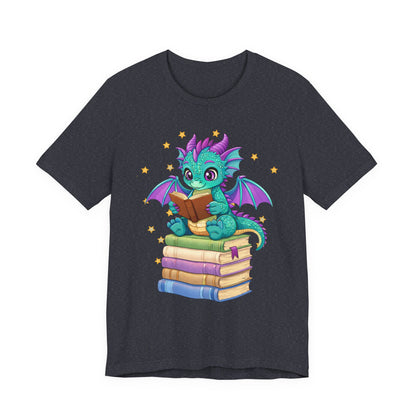 Amethyst Book Dragon Sitting on Books Graphic Tee