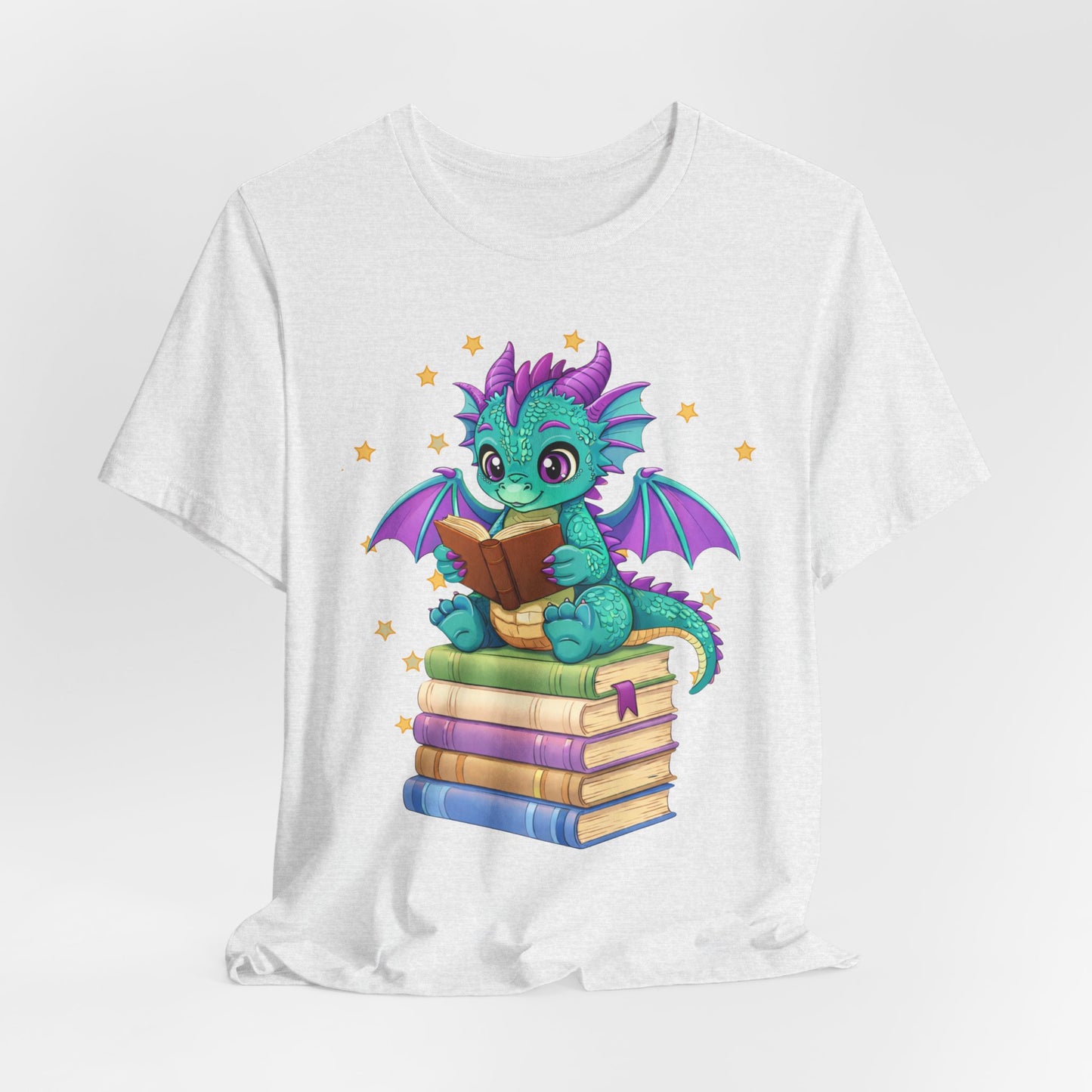 Amethyst Book Dragon Sitting on Books Graphic Tee