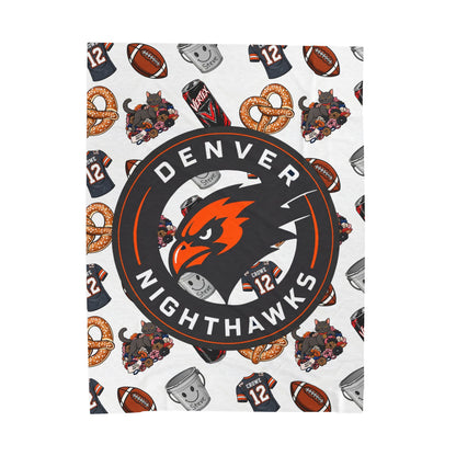 Denver Nighthawks Velveteen Plush Blanket — Cozy Team Logo Throw with Game-Day Icons