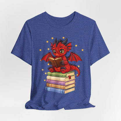 Crimson Ties Book Dragon Sitting on Books Graphic Tee