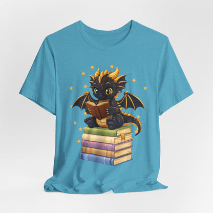 Dragon Rider Book Dragon Sitting on Books Graphic Tee