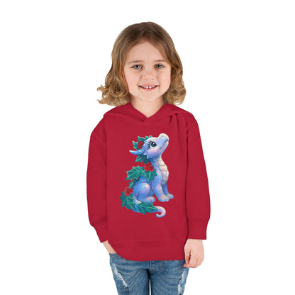 Toddler Hoodie — Cute Blue Baby Dragon with Holly Christmas Design