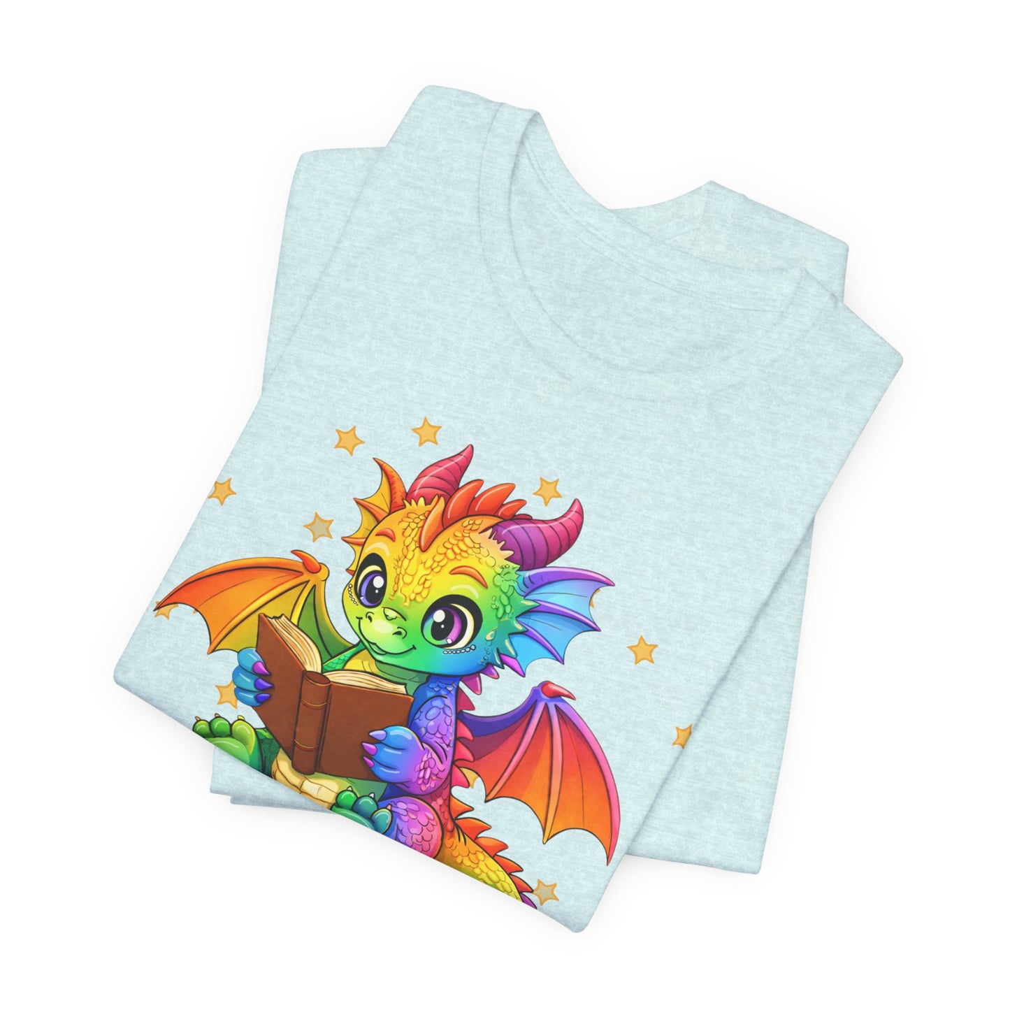 Jellybean Book Dragon Sitting on Books Graphic Tee