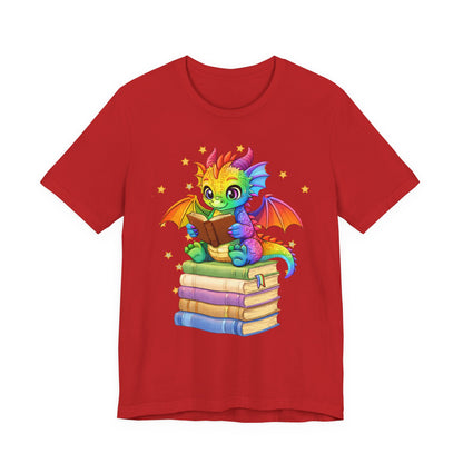 Jellybean Book Dragon Sitting on Books Graphic Tee