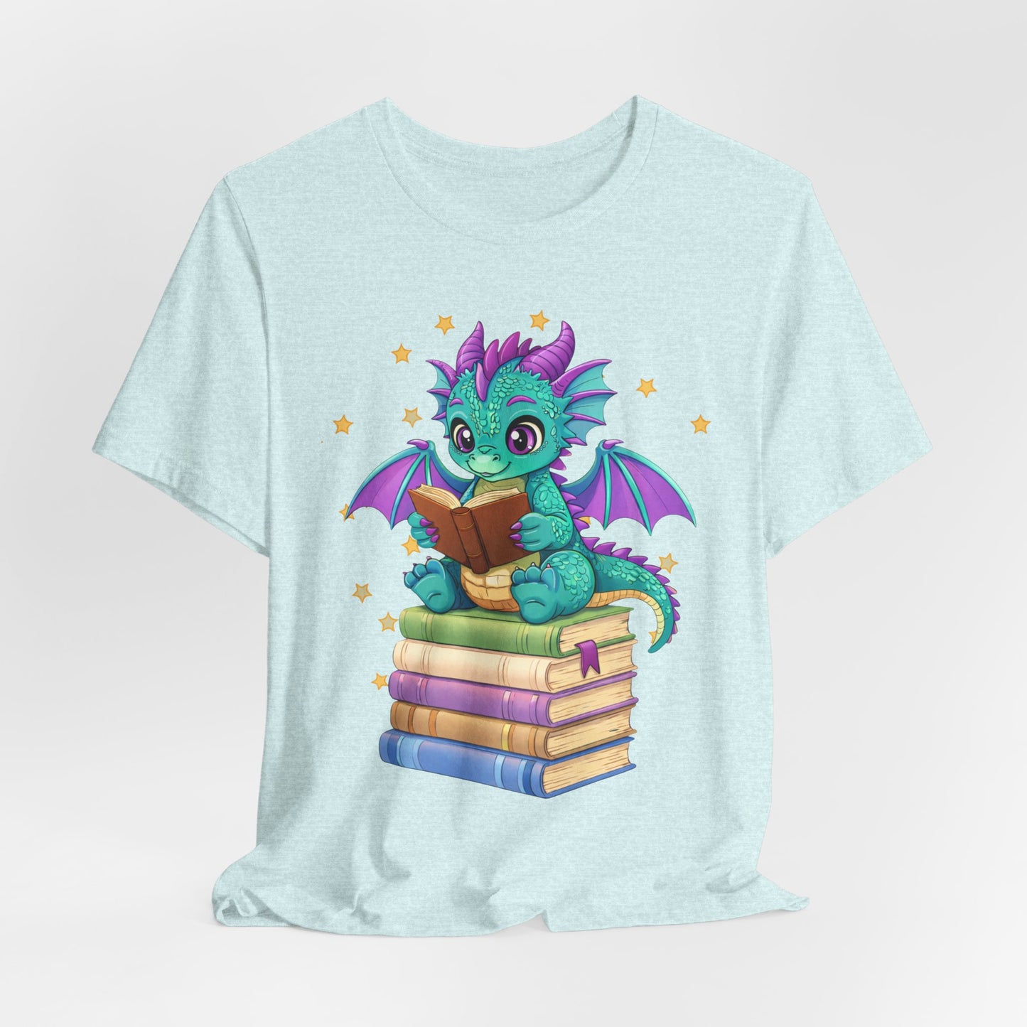 Amethyst Book Dragon Sitting on Books Graphic Tee