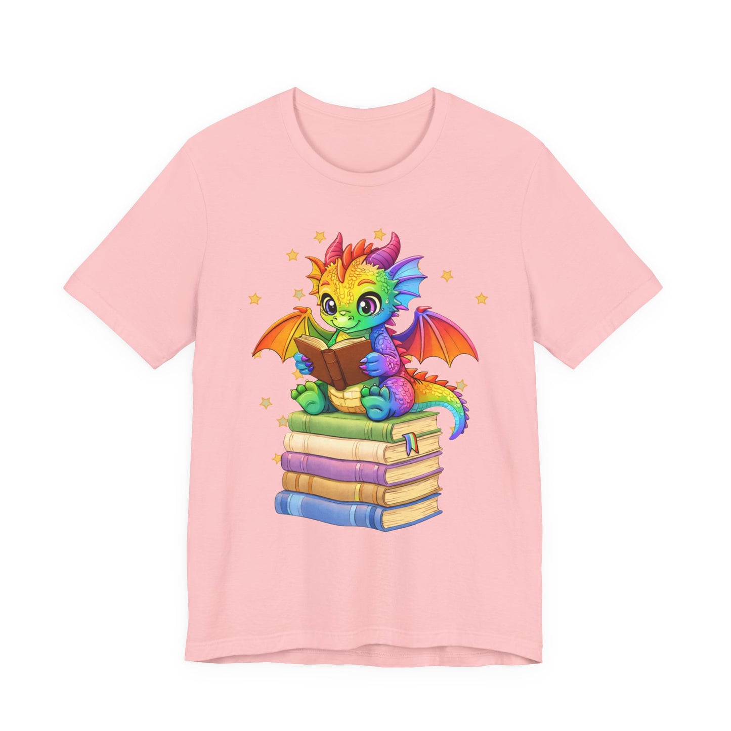 Jellybean Book Dragon Sitting on Books Graphic Tee
