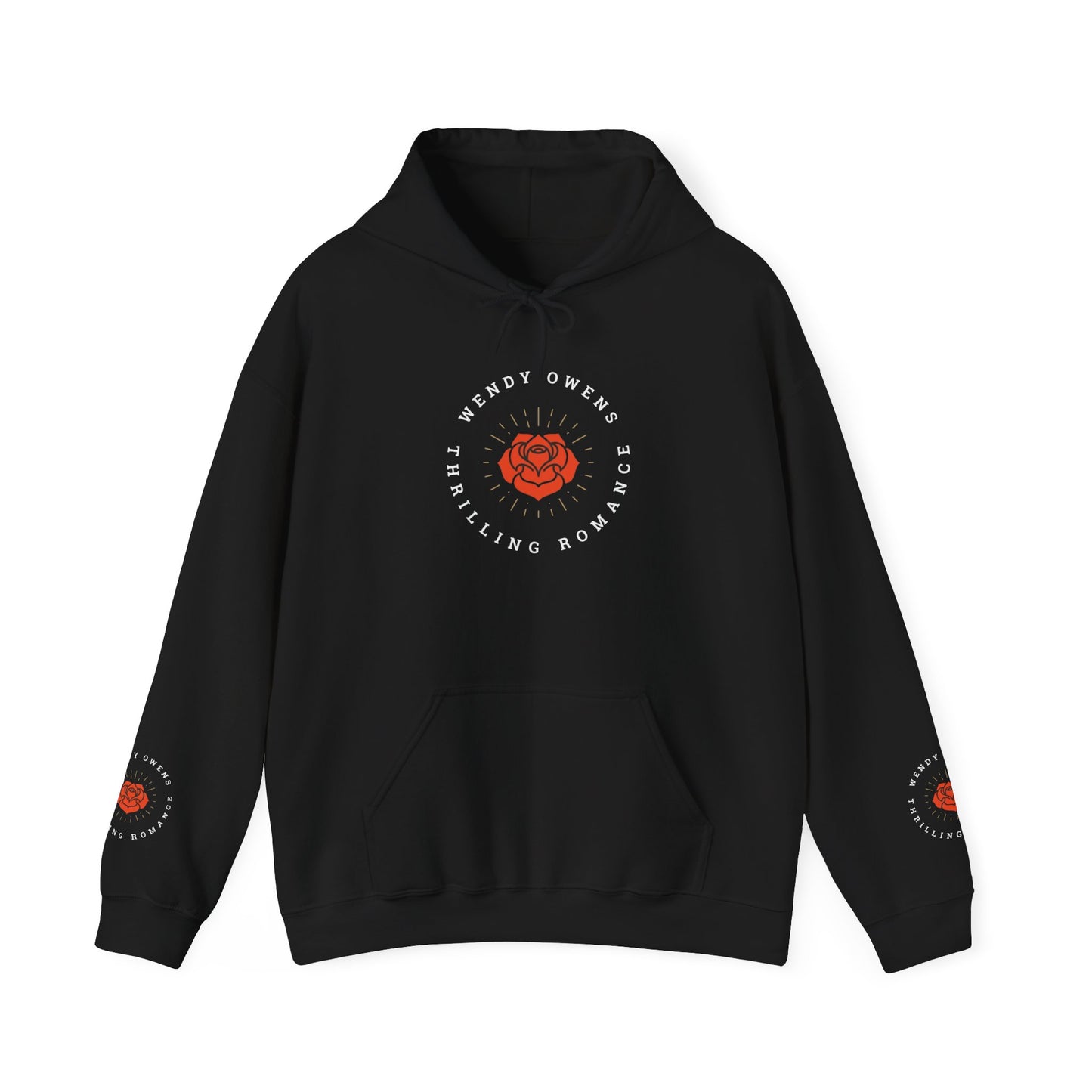 Wendy Owens Books Rose Emblem Hoodie — "Thrilling Romance" Graphic Pullover