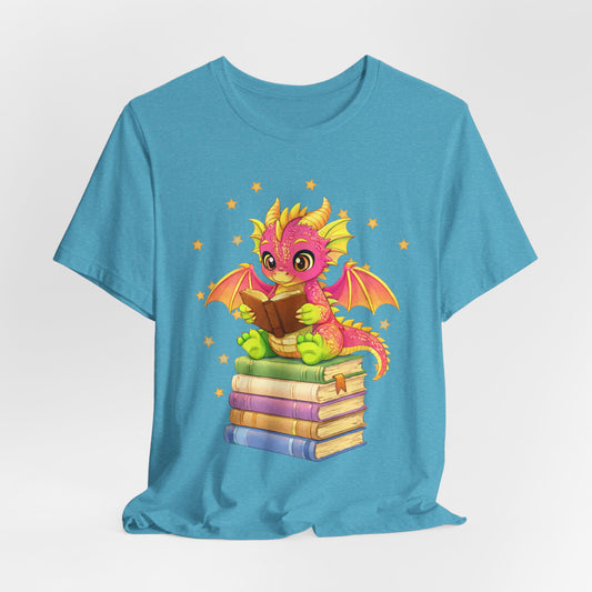 Dragon Rider Book Dragon Sitting on Books Graphic Tee