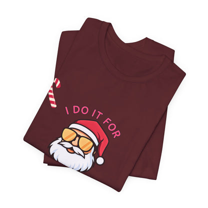 I Do It For The Ho's Santa T-Shirt — Funny Christmas Tee with Sunglasses Santa & Candy Canes