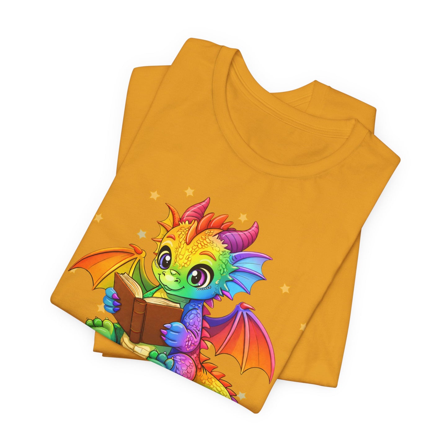 Jellybean Book Dragon Sitting on Books Graphic Tee