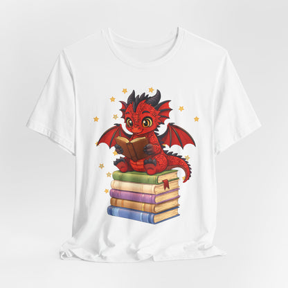 Crimson Ties Book Dragon Sitting on Books Graphic Tee