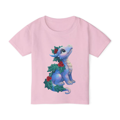 Toddler T-Shirt — Cute Blue Holiday Dragon with Holly & Berries