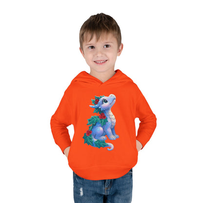 Toddler Hoodie — Cute Blue Baby Dragon with Holly Christmas Design