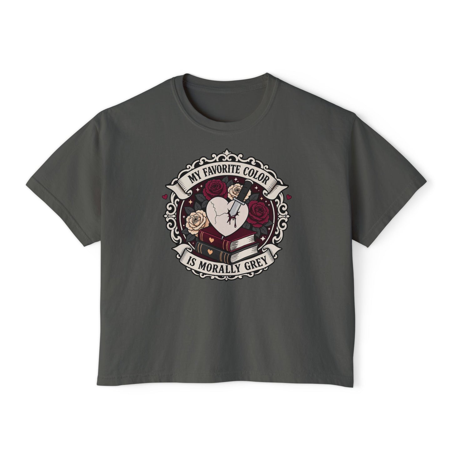 Morally Grey Reading Club Boxy Tee No Refunds on Clothing