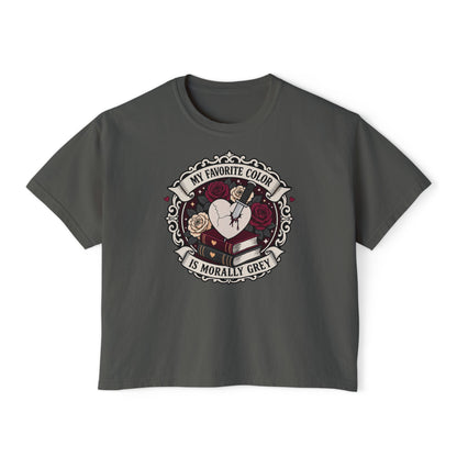 Morally Grey Reading Club Boxy Tee No Refunds on Clothing