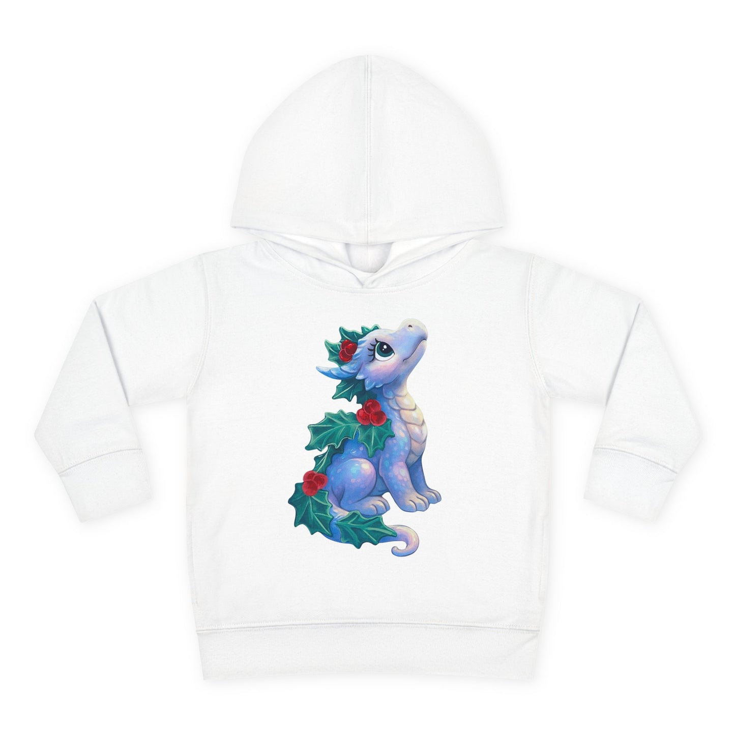 Toddler Hoodie — Cute Blue Baby Dragon with Holly Christmas Design