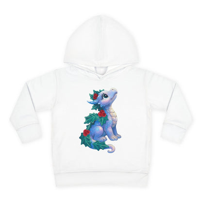 Toddler Hoodie — Cute Blue Baby Dragon with Holly Christmas Design