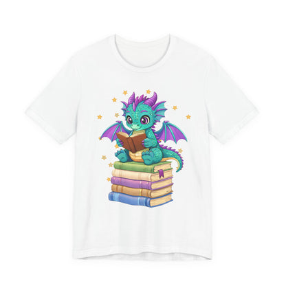 Amethyst Book Dragon Sitting on Books Graphic Tee