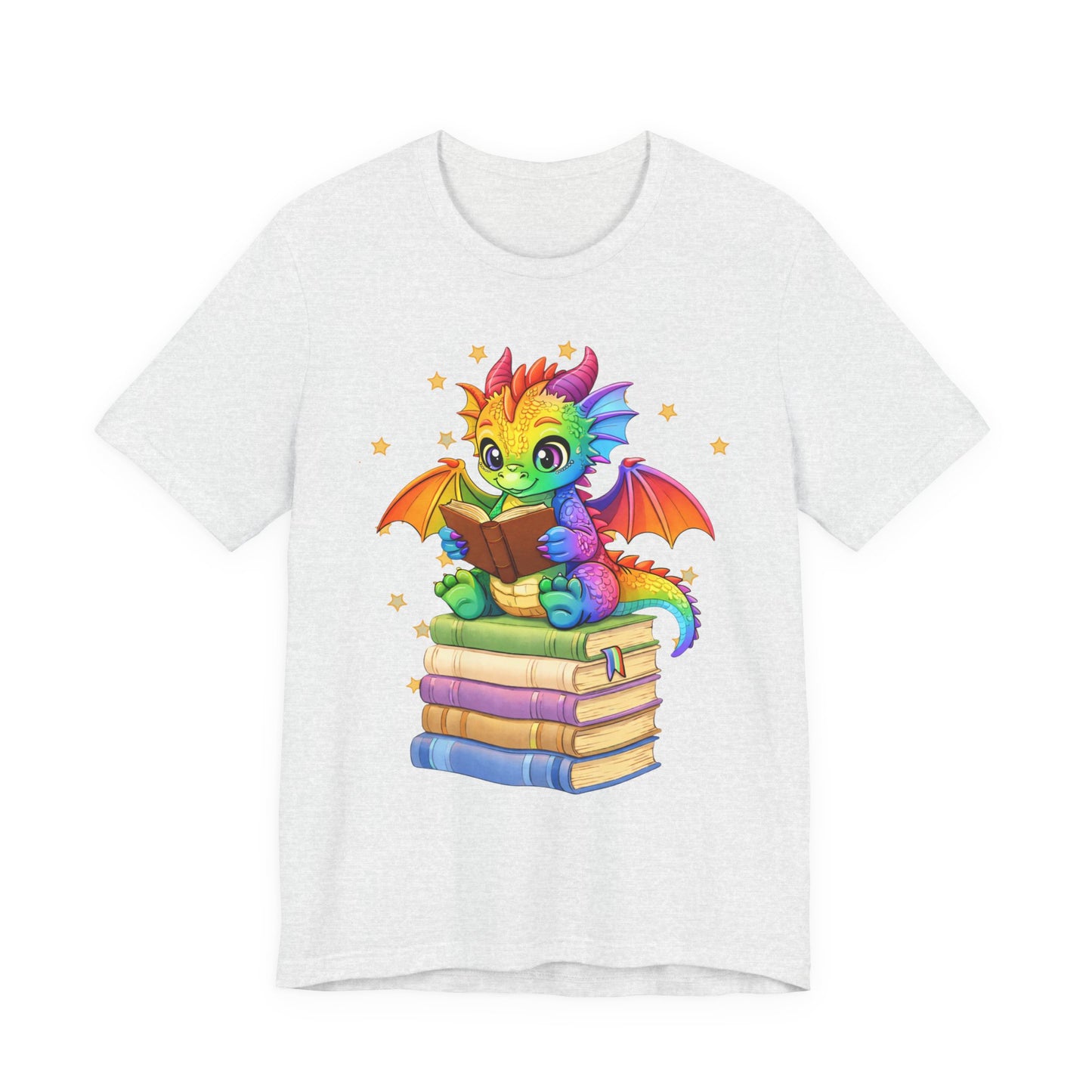 Jellybean Book Dragon Sitting on Books Graphic Tee