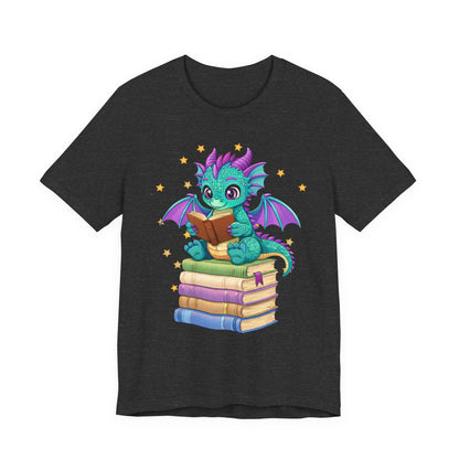 Amethyst Book Dragon Sitting on Books Graphic Tee