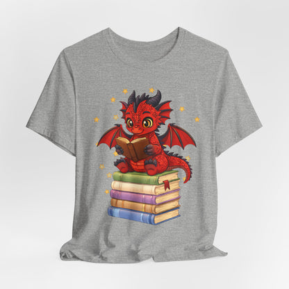 Crimson Ties Book Dragon Sitting on Books Graphic Tee