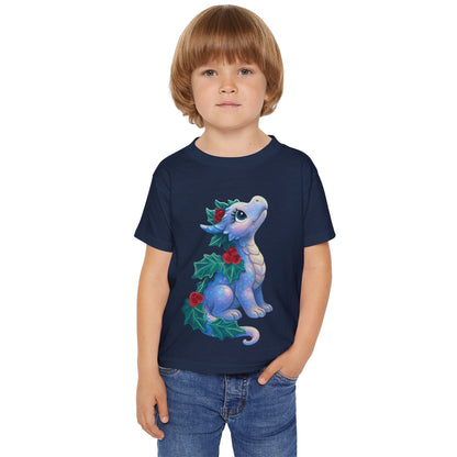 Toddler T-Shirt — Cute Blue Holiday Dragon with Holly & Berries
